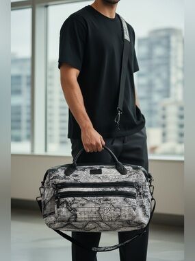 DESTINATION Stylish Map-of-the-world Black and Gray Travel Bag